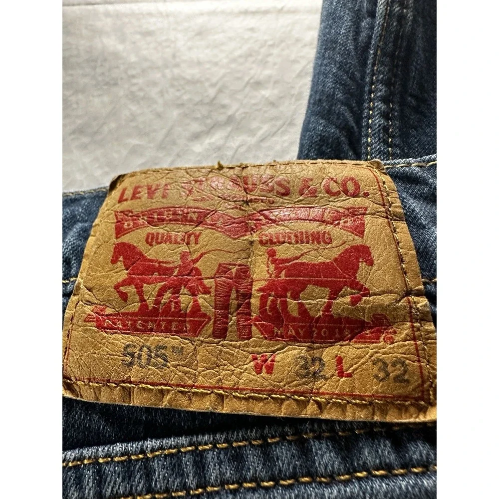 Levis 505‎ Mens 32x32 Jeans Regular Fit Straight Leg Relaxed Dark Wash Denim